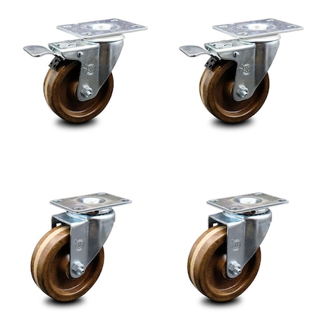 Service Caster 4 Inch High Temp Phenolic Wheel Swivel Top Plate Caster Total Lock Brakes, 2PK SCC-TTL20S414-PHRHT-2-S-2